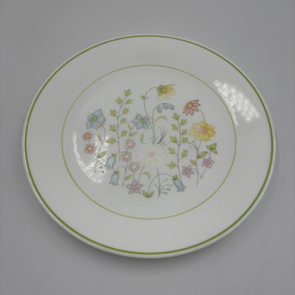 Vintage Corelle Meadow 10.25" Dinner Plate Floral Green Rim Corning USA